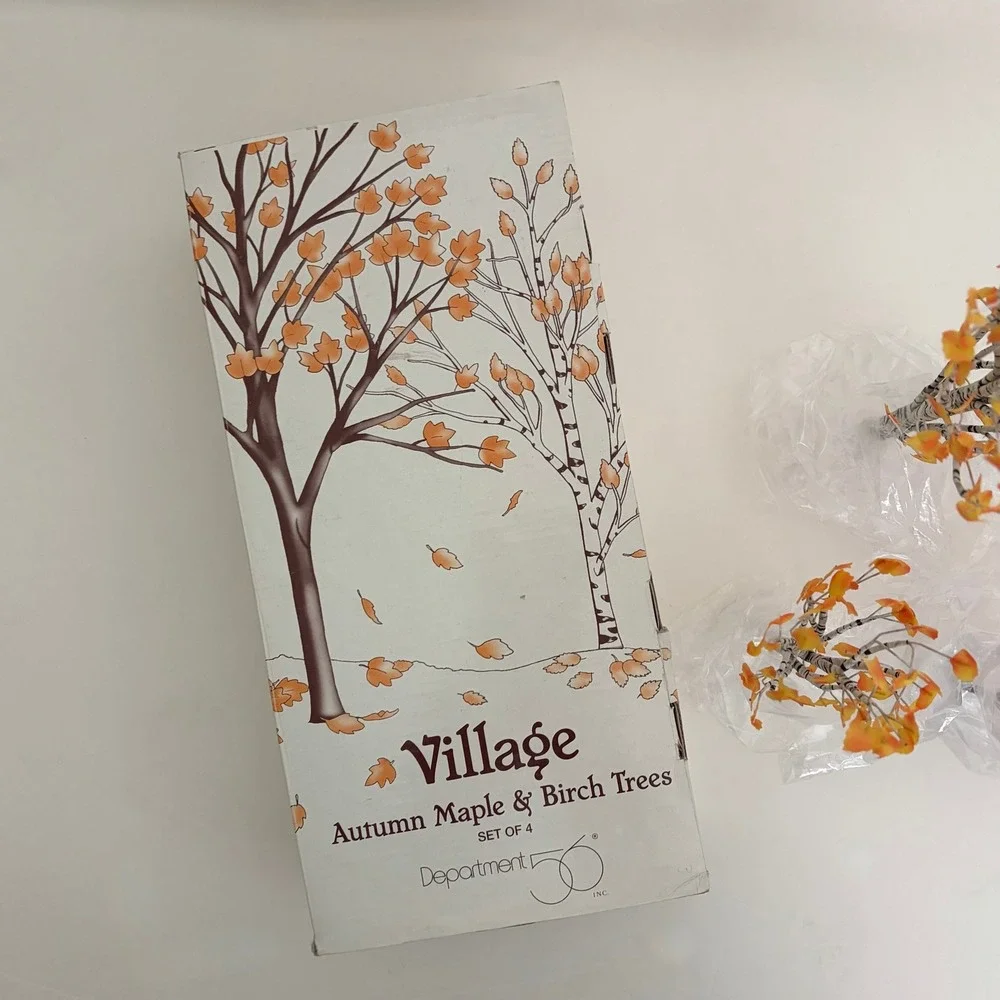 NEW!! Vintage DEPARTMENT 56 Halloween Village Autumn Maple Birch Trees Set 4 Box